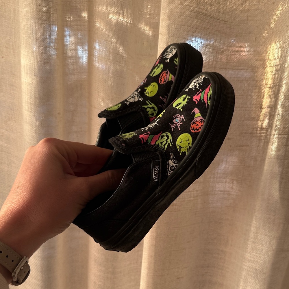 Vans Kids Slip-On Sneakers - Black with Neon Graphics